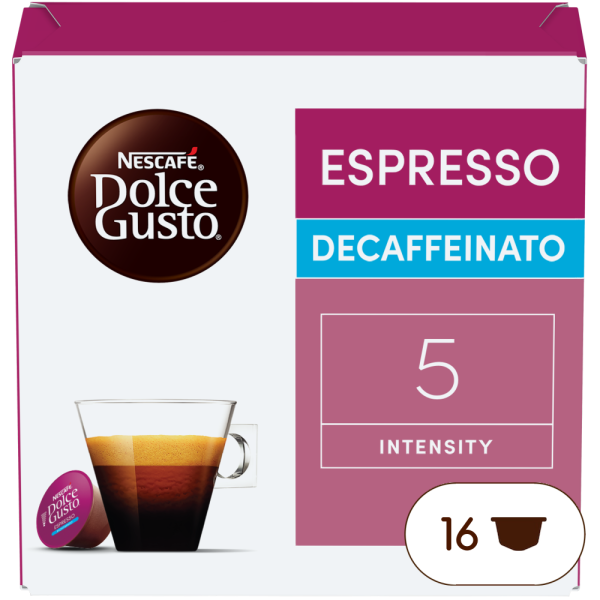 A NESCAFÉ® Dolce Gusto® ESPRESSO DECAFFEINATO kapszula doboza