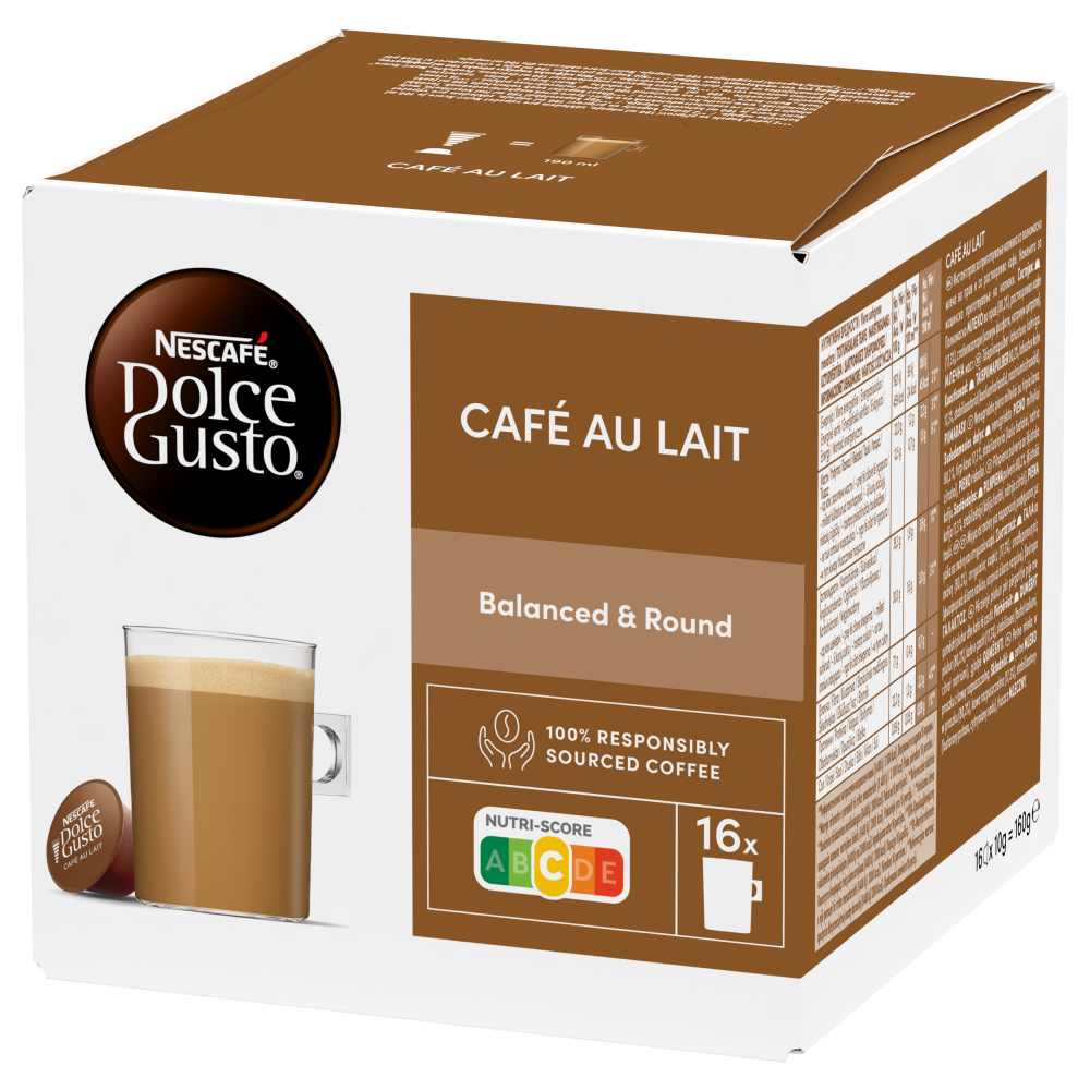 A NESCAFÉ® Dolce Gusto® CAFÉ AU LAIT kapszula doboza oldalról